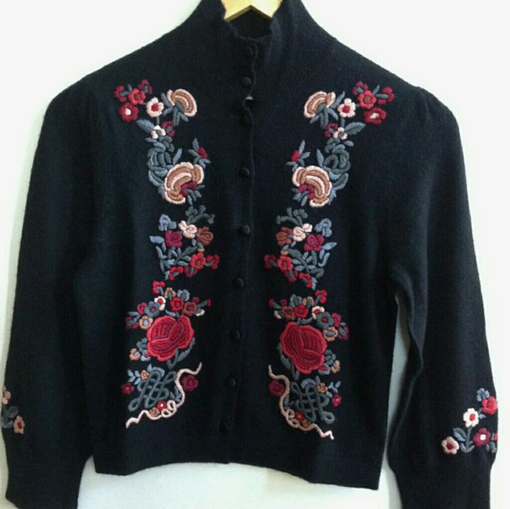 ISO nanette lepore embroidered cardigan sweater L